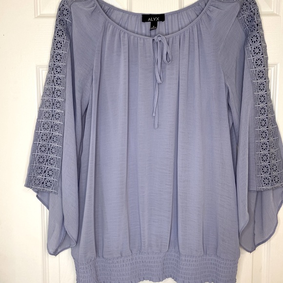 Alyx Tops - ALYX CHIFFON BLOUSE WITH EMBROIDERED SLEEVES PURPLE. Size S
